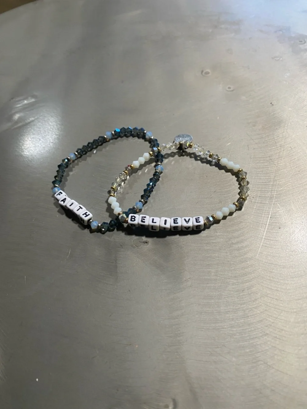FAITH & BELIEVE Beaded Word Bracelets - Blue & White crystal - Picture 1 of 5
